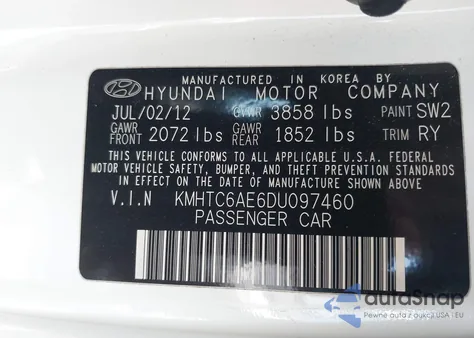 2013 Hyundai Veloster Turbo W/Black z USA, uszkodzony, nr VIN KMHTC6AE6DU097460